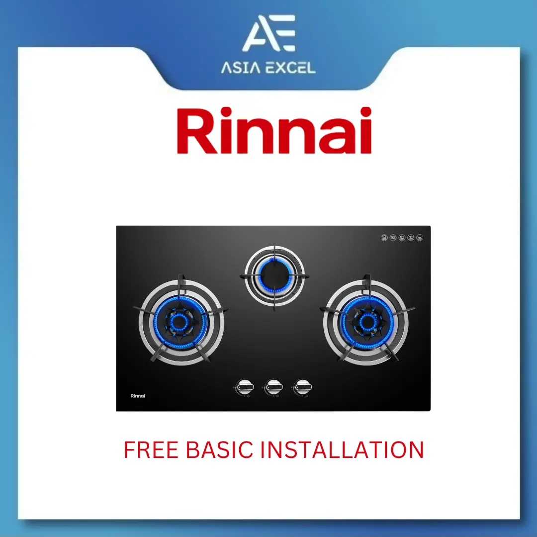 RINNAI RB-983G FLEXIHOB 88CM 3 BURNER GLASS BUILT-IN GAS HOB