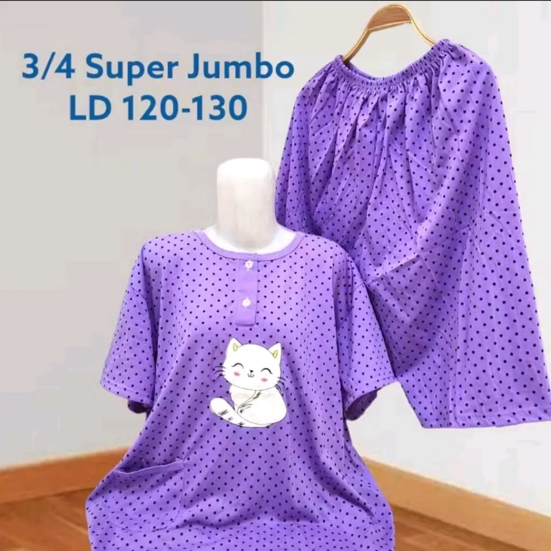 Baju Tidur BabyDoll Oversize Kaos Premium Celana 3/4Super Jumbo LD 120 -130