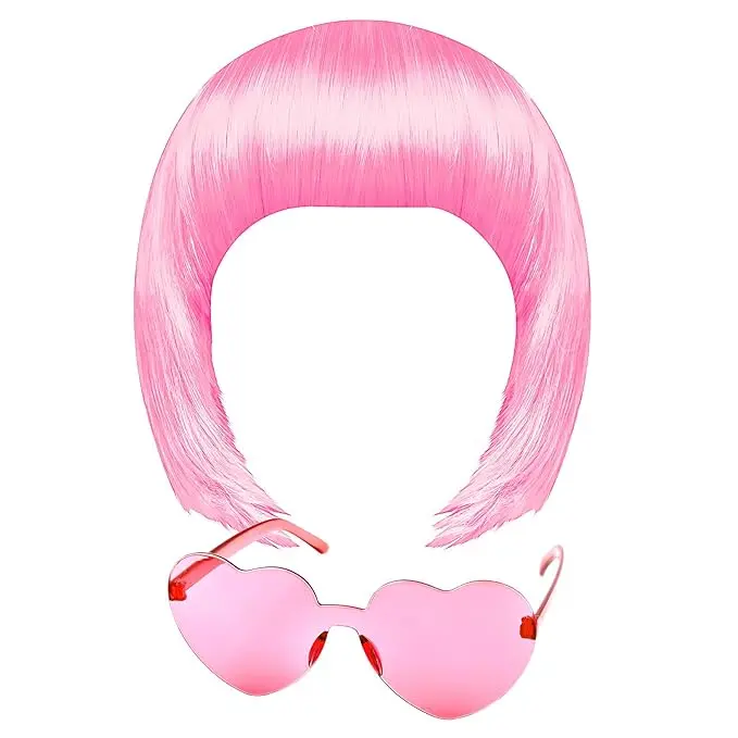 Short Bob Wig and Sunglass Set, Neon Colored Wigs Costume Colorful Cosplay Wigs Daily Party Hairpieces for Bachelorette Glow in The Dark Neon Party Favors Halloween Decorations Supplies