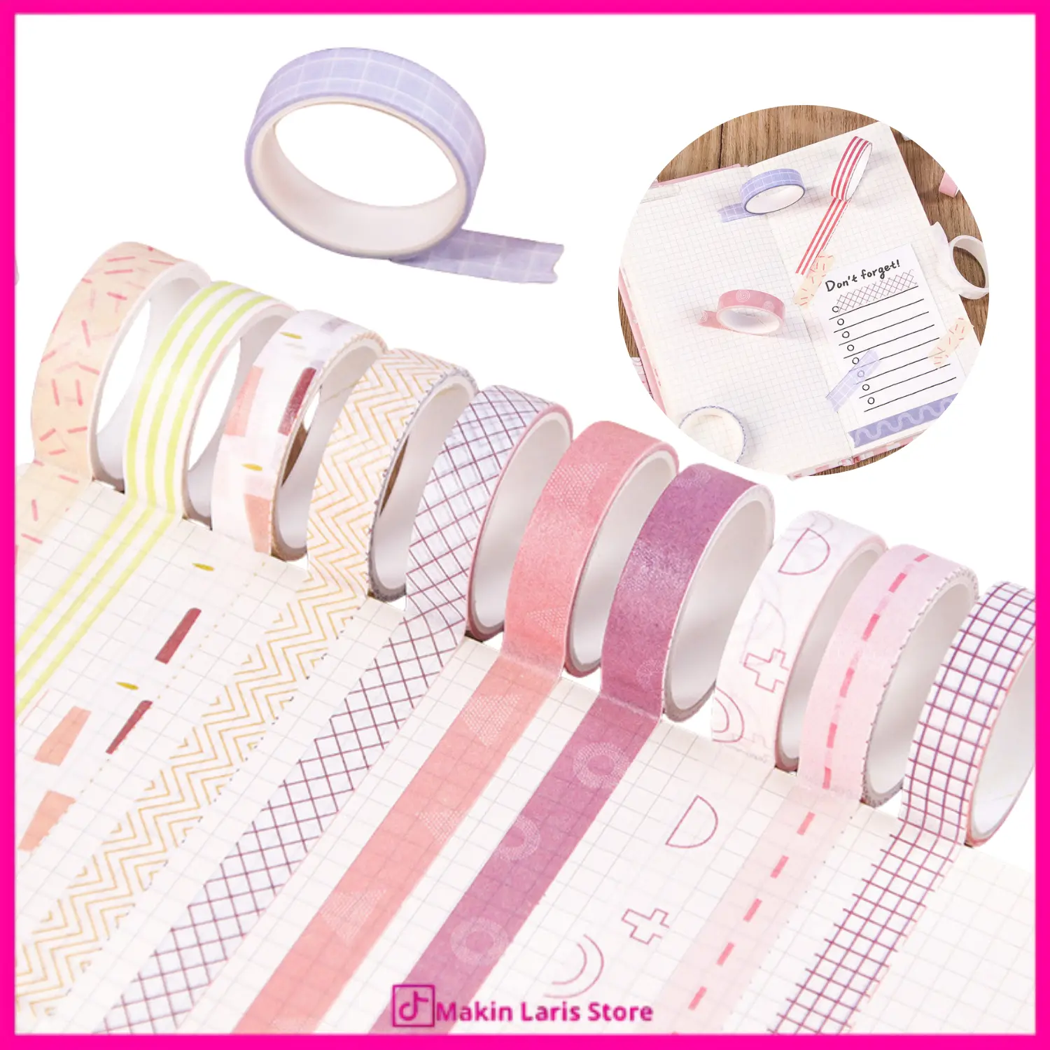 MLS - Roll Masking Tape Set 5 Pcs Bahan Kertas DIY Scrapbook Perlengkapan Alat Tulis Sekolah