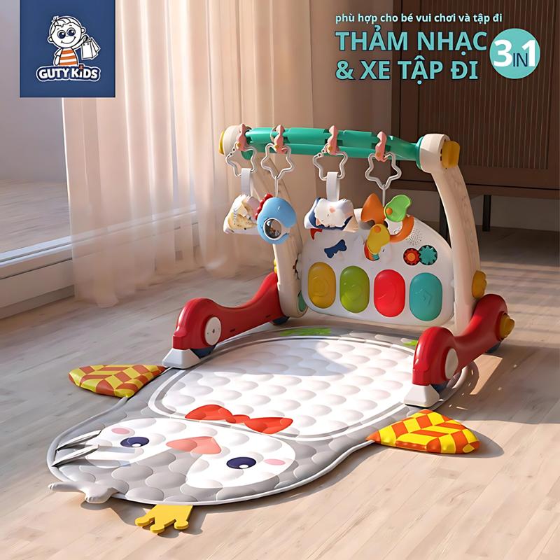Thảm Nhạc Cao Cấp 3in1 Cho Bé Sơ Sinh GutyKids Kèm Đàn Piano Có Bánh Xe Tập Đi Chất Liệu Cao Cấp Đồ Chơi Đa Năng Cho Bé 0-3 Tuổi