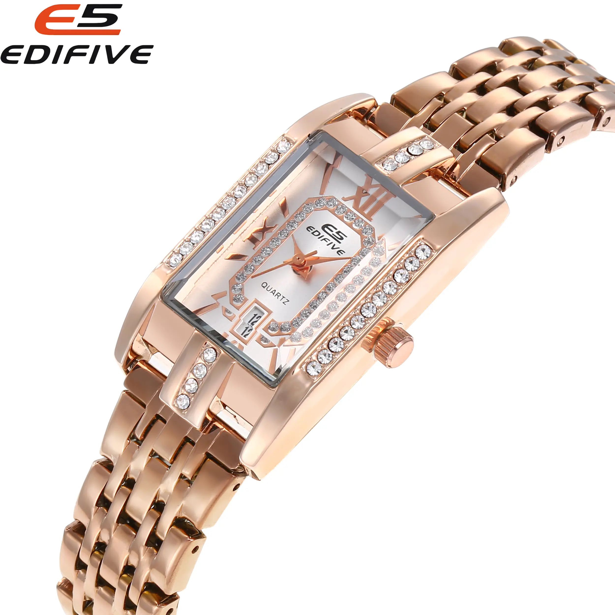 EDIFIVE Jam Tangan Wanita Fashion Tanggal Tahan air Persegi Panjang (Free BOX+Baterai) Gift IT8041 COD Watches