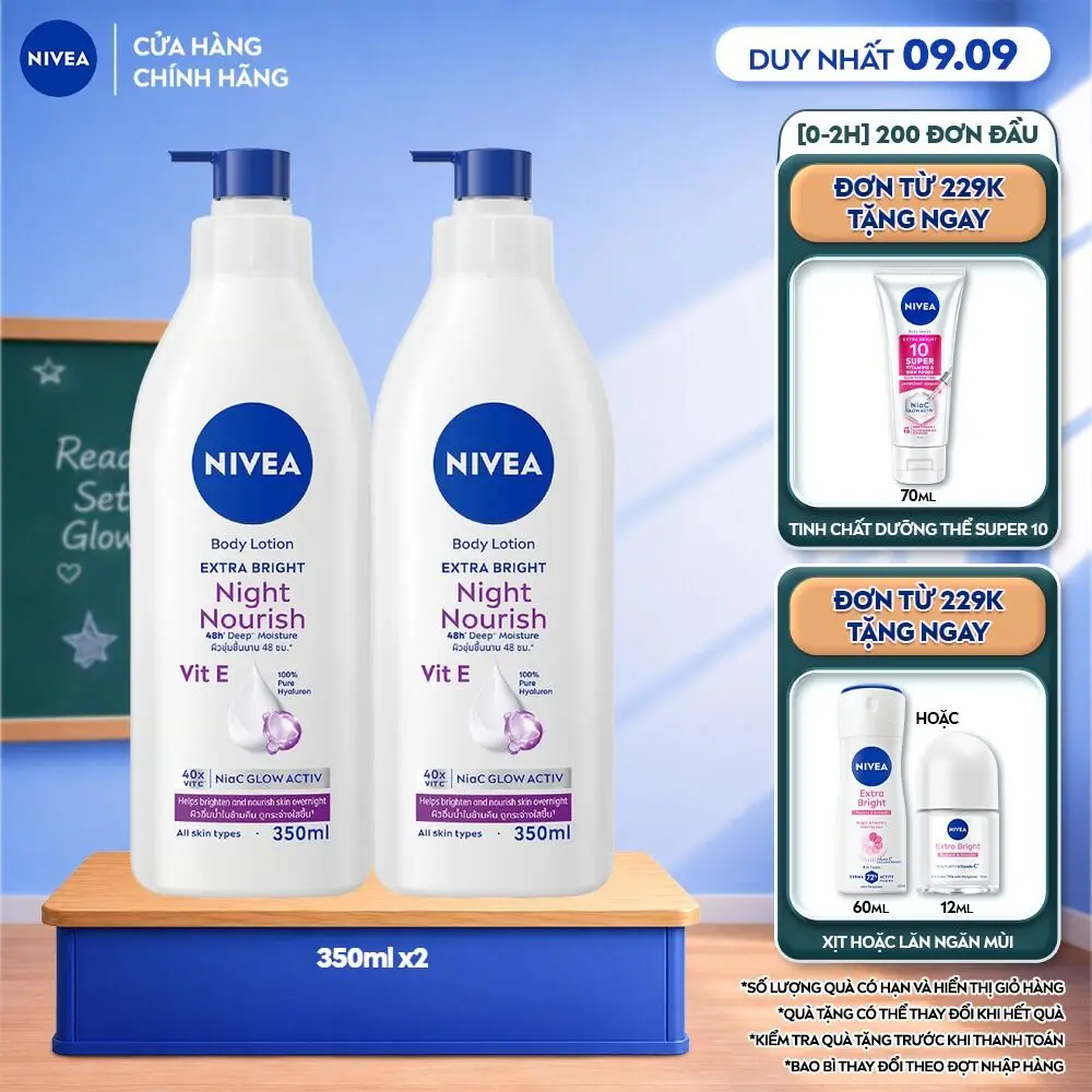 Bộ 02 Sữa Dưỡng Thể NIVEA Dưỡng Sáng Mịn Da Ban Đêm (350ml x2) – 98412x2