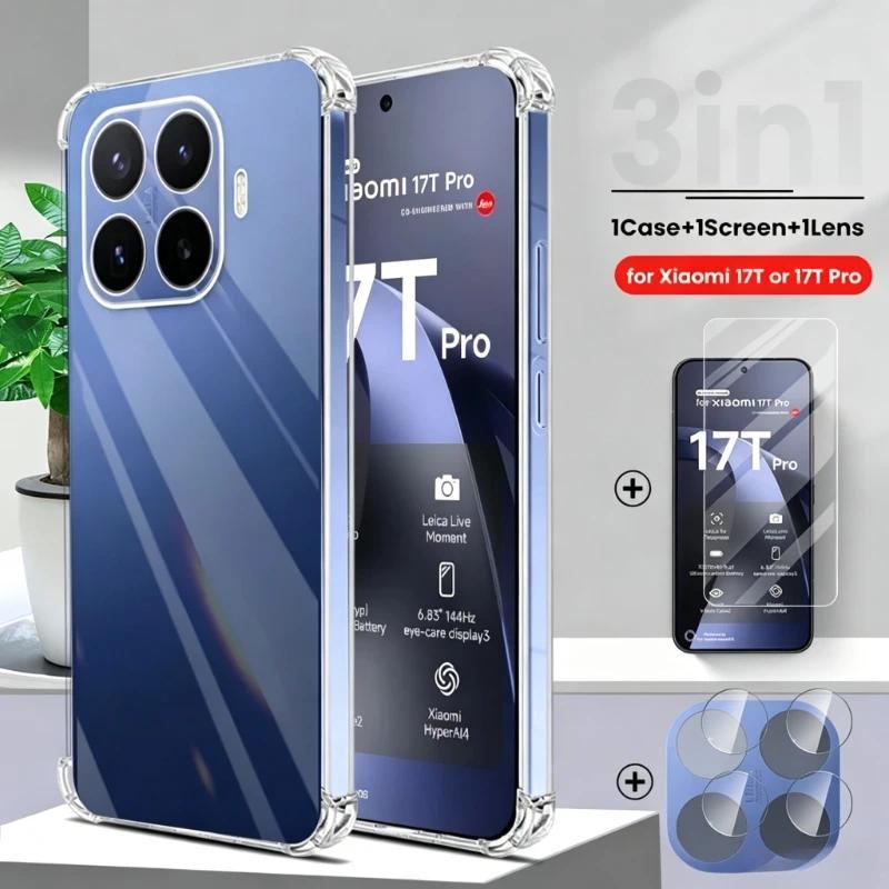 Ốp lưng trong suốt TPU 3 trong 1 cho Xiaomi 17T Pro, 15T Pro và 14T Pro; kính…