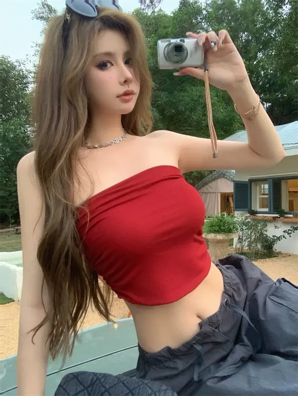 Kemben Tanktop Bra Kemben Serut Pinggir Wanita Atasan Crop 1