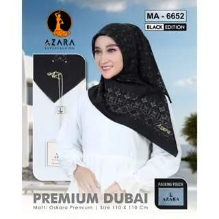 Hijab Segiempat Motif Azara Oskara Dubai Premium Black Edition - Beli 5 Pcs Free Hijab / Ciput -  Logo Metal Laser Cut - Voal Motif Eksklusif 7