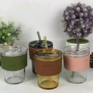 Tumblr Kaca Aesthetic 400ml Sedotan dan Tutup, Gelas Kopi | Tumblr Aesthetic Tumbler FREE BOX!!