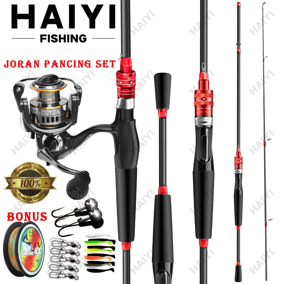 Max drag 15kg Joran pancing Set 1.65M Spinning Fishing Rod with 5.2:1 Reel Combo for Bass with lure Hook Fishing Tackle Setelan pancing