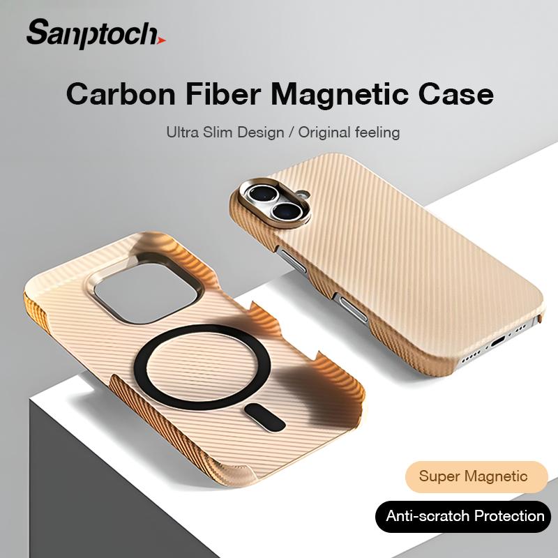 Ốp Điện Thoại Sợi Carbon Siêu Mỏng, Sanptoch, Dành Cho iPhone 16, 15, 14 Pro Max, Ốp Lưng Thân Thiện Với Da Lì Tương Thích Với iPhone 16 Pro Max, Ốp Bảo Vệ Họa Tiết Pixel Từ Tính, Ốp