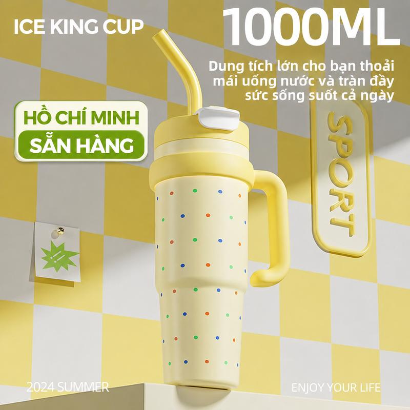 Cốc giữ nhiệt, cốc ống hút, 1000 ml, thép không gỉ 316, ống hút có thể thay thế
