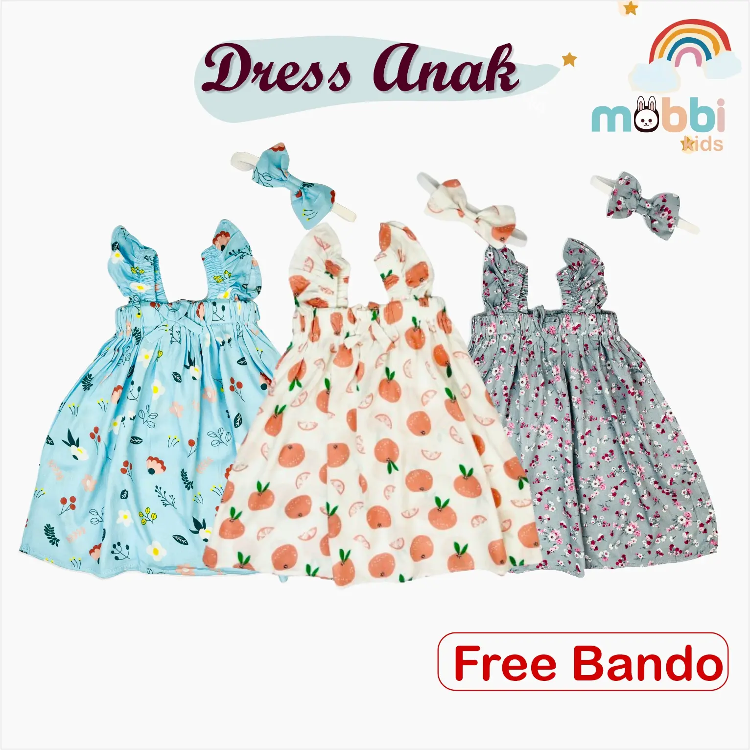 ( gratis bando ) dress anak perempuan bayi balita rayon premium motif bunga Katun Fashion