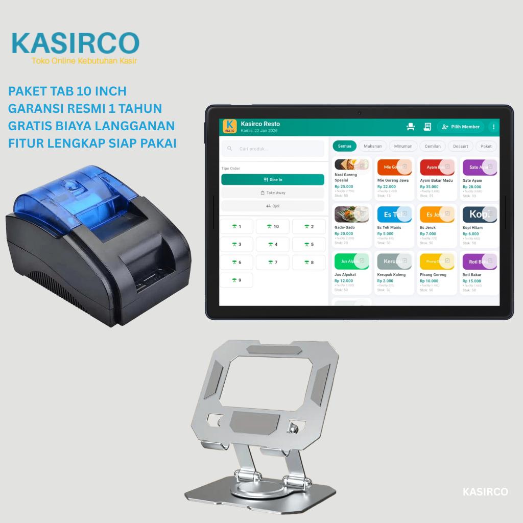 Mesin Kasir Tablet Android 10 Inch Alat Kasir Gratis Biaya Langganan Siap Pakai - Tanpa Laci