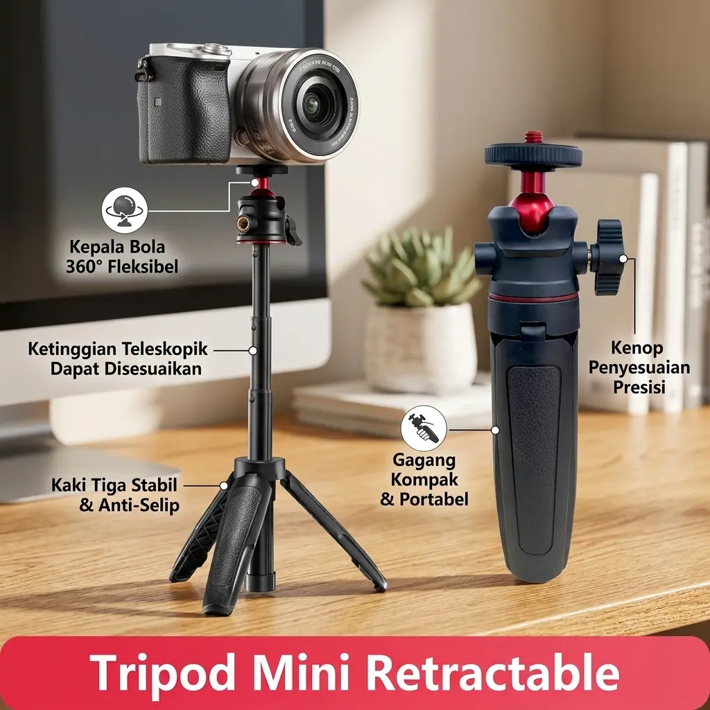 Mutiara Mall - Tripod Mini Kamera | Mini Tripod Portable | Ball Head Monopod
