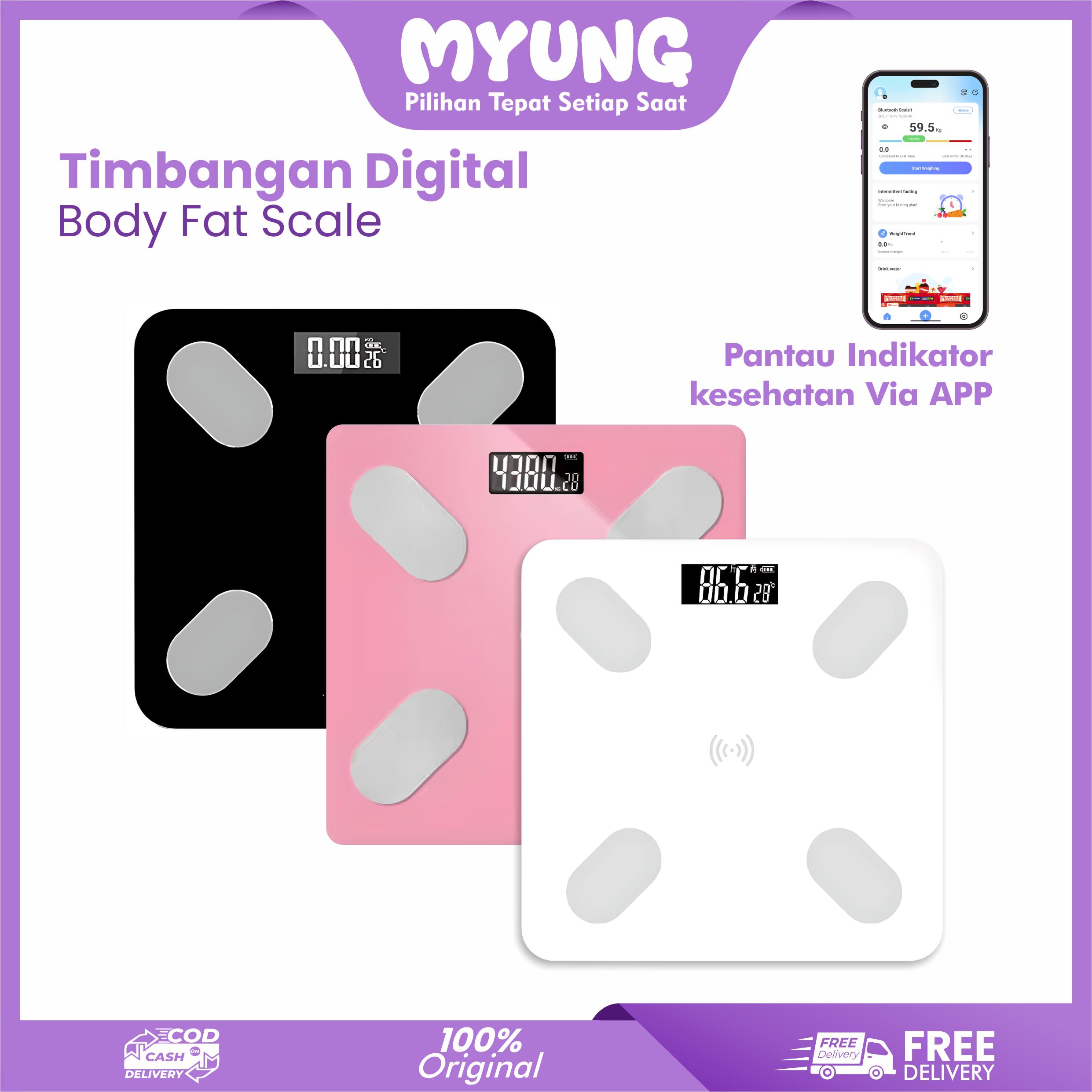 MYUNG Timbangan Badan Digital Smart Body Fat Scale Body Weight Scale Indikator LED Timbangan Layar LCD dengan APP Bluetooth Berat Maksimal 180 Kg MYUNG Timbangan Badan Digital Smart Body Fat Scale Body Weight Scale Indikator LED Timbangan Layar LCD dengan APP Bluetooth Berat Maksimal 180 Kg