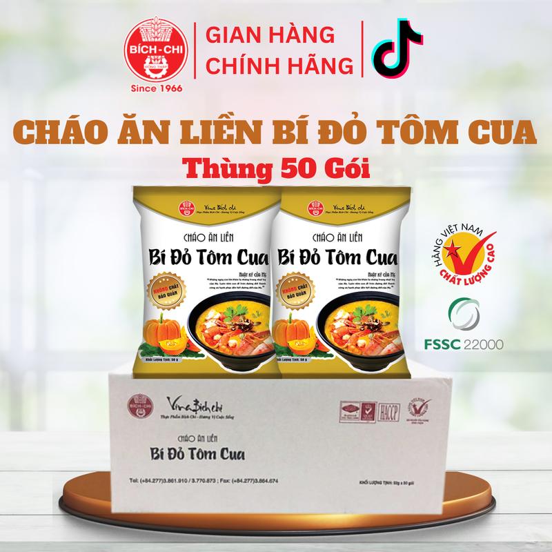 Thùng 50 Gói Cháo Ăn Liền Bí Đỏ Tôm Cua Bích Chi - Gói 50g