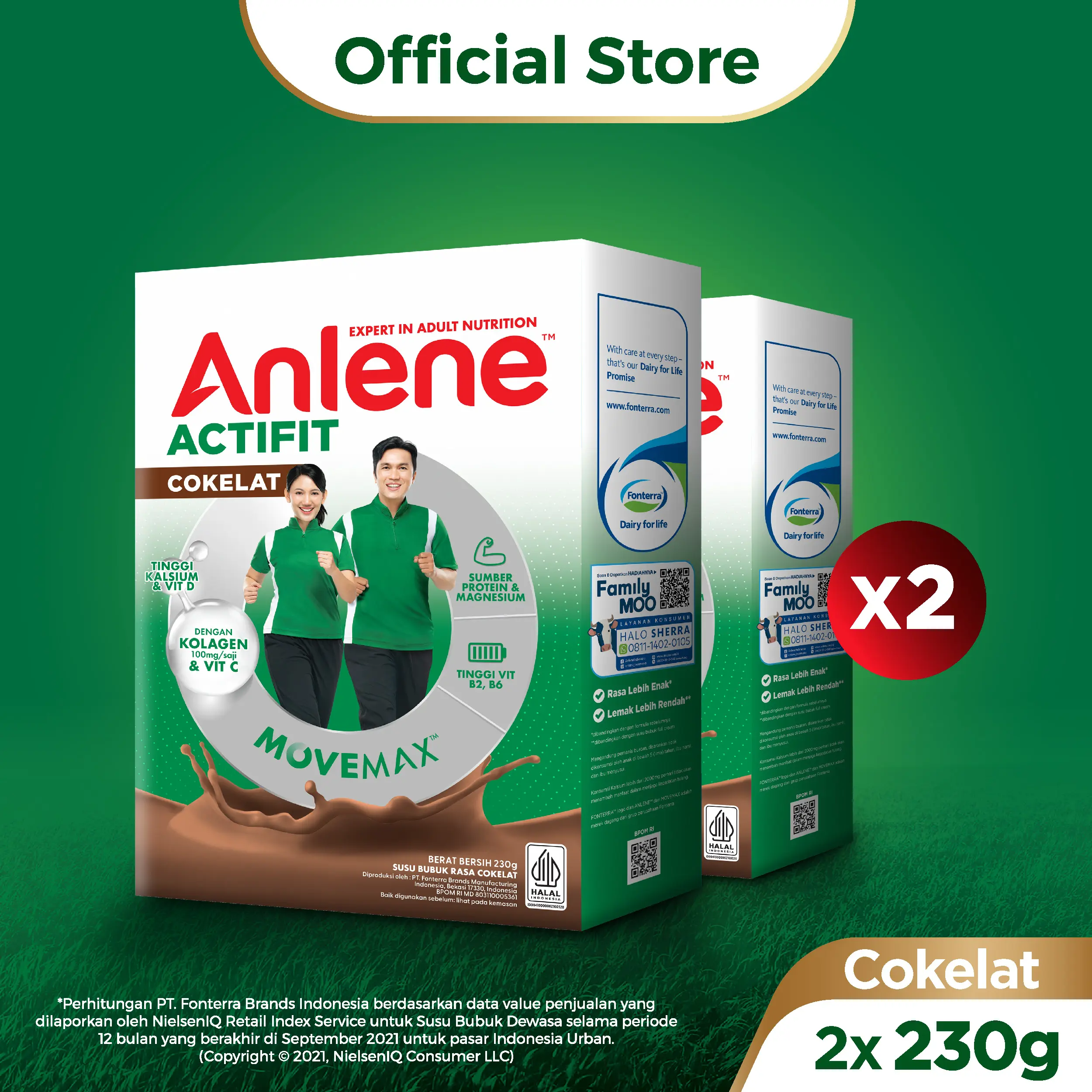 [PROMO 2 PCS] Anlene Actifit Susu Bubuk Dewasa Cokelat 230g - Susu Dewasa Untuk Tulang, Sendi & Otot / Adult Milk Chocolate / Dairy Milk