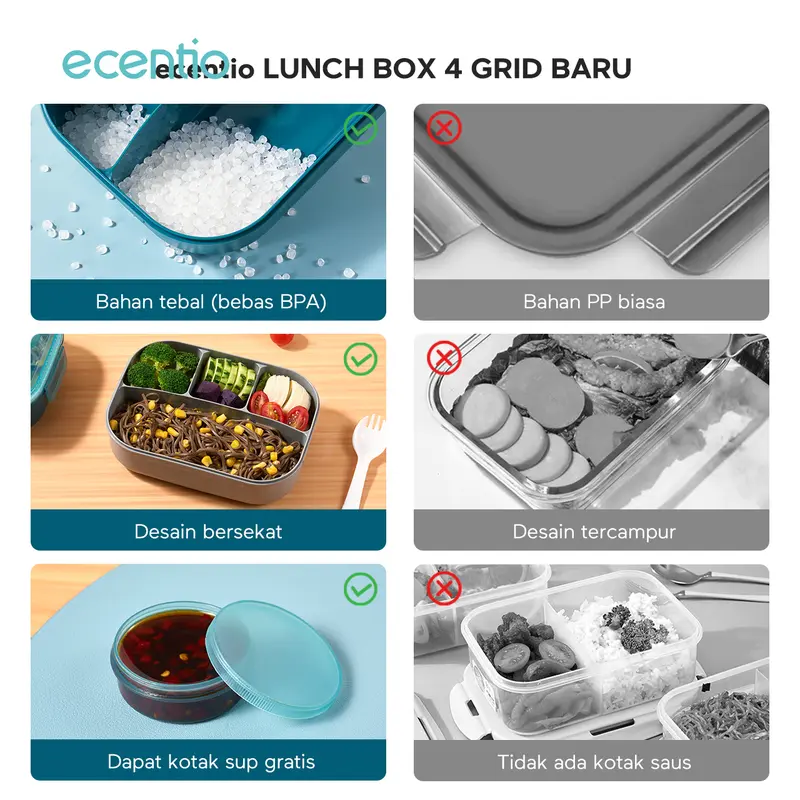 ecentio kotak bekal anti tumpah kotak tempat bekal 1200ml+500ml+Lunch Bag Kitchenware 3