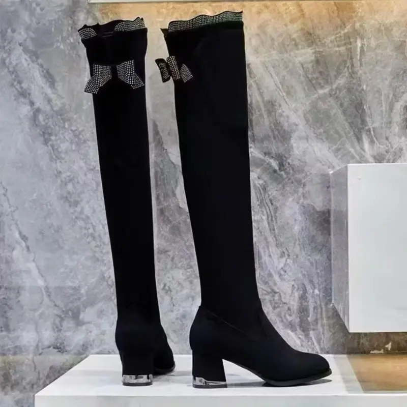 OVERKNEE LONGBOOTS RIBBON 5CM HEELS WINTER BOOTS FASHION BOOTS B42