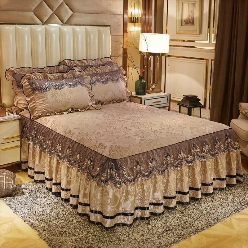 3 Pcs Bedspread on The Lace Skirt Thicken Beautiful Bed Linen Cal Bedding Sheets Home Bedspreads Queen/King Size