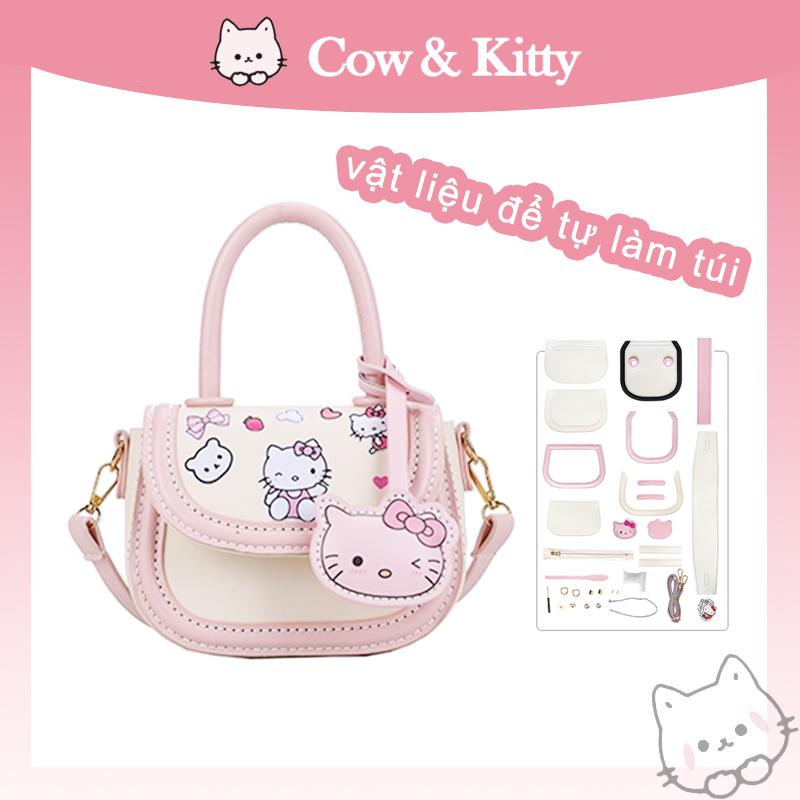 Túi Xách Nữ Handmade Tự Đan Da Pu Dán Stickers Hoạt Hình Mèo Hello Kitty Cute Thủ Công DIY Làm Quà Tặng Bạn Gái