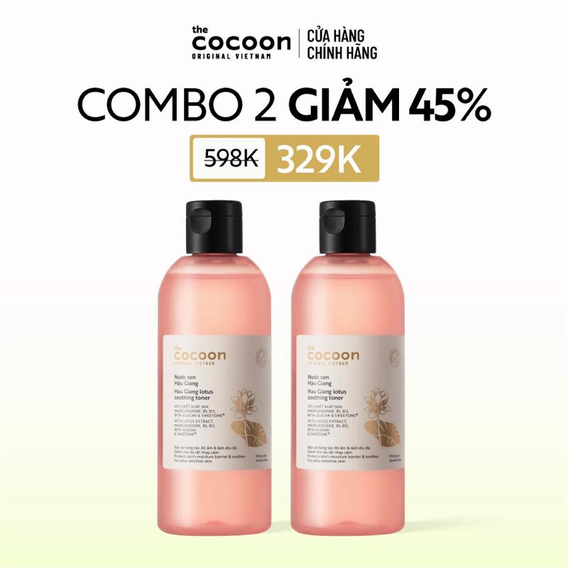 COMBO 2 Bigsize - Nước sen Hậu Giang (toner) Cocoon giúp phục hồi đa nhiệm cho da rất nhạy cảm 310ml
