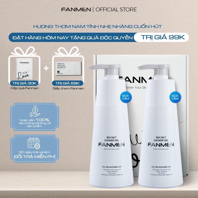 COMBO 2 Sữa tắm muối biển Chết hương nước hoa nam tính Fanmen hỗ trợ giảm mụn cơ thể dành riêng cho nam giới 350ml | Tặng Hộp Đựng WLn Kèm Quà 0Đ