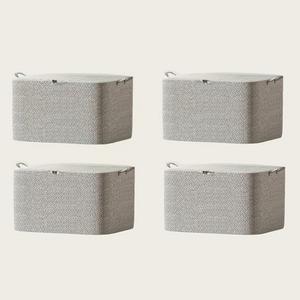 Paquete de 4 contenedores de almacenamiento plegables con tapa, organizadores apilables para armario debajo de la cama, ahorradores de espacio para mudanza, rectangulares y de gran capacidad, color beige