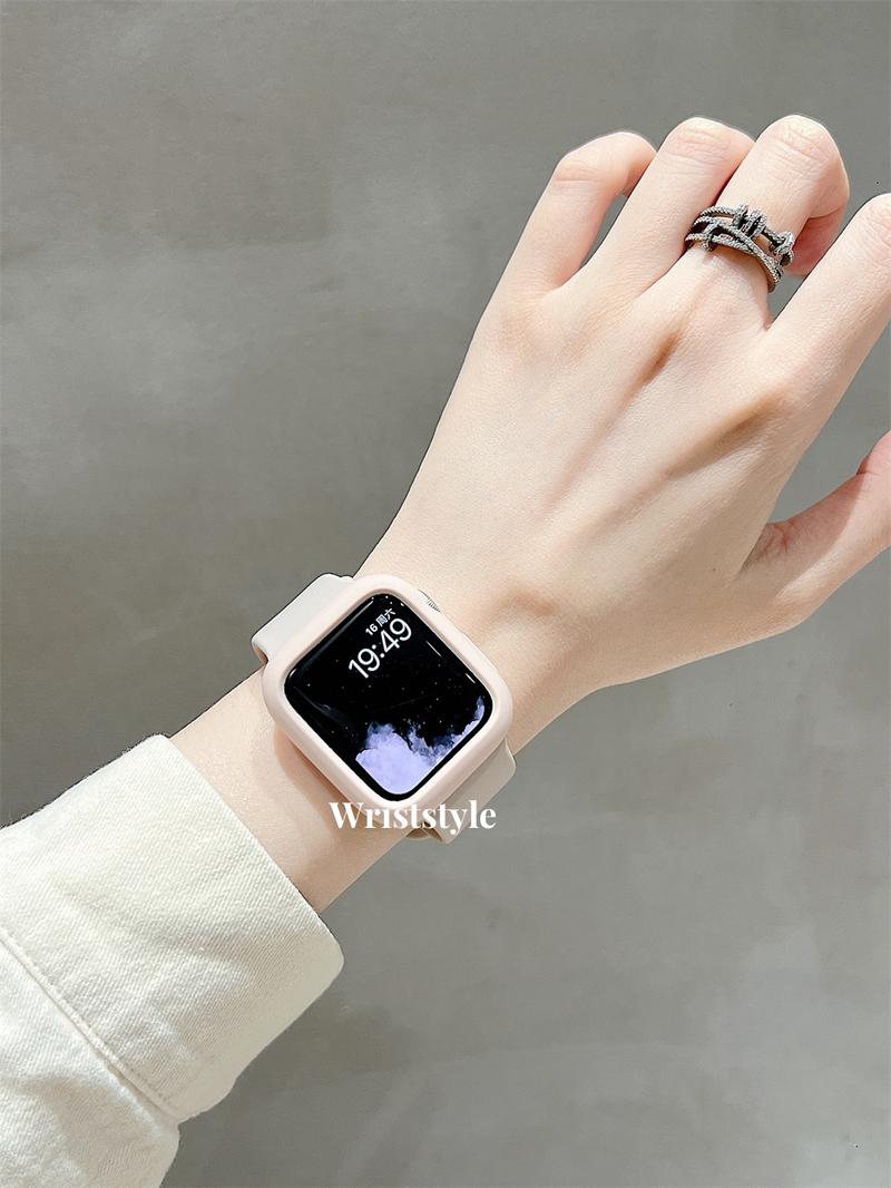 Product Introduction of Liquid Silicone Watch strap and case set For Apple Watch S10/9/8/7/6/5/4/3 SE ULTRA Soft Rubber Watch band with case replacement strap for iWatch 49MM 46 45 44 42 41 40 38 19
