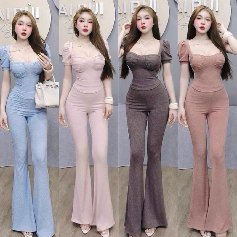  S746 - Set Tay Bồng Cúp V1 Quần Loe Mai Bùi Store  Mút có thể tháo rời  