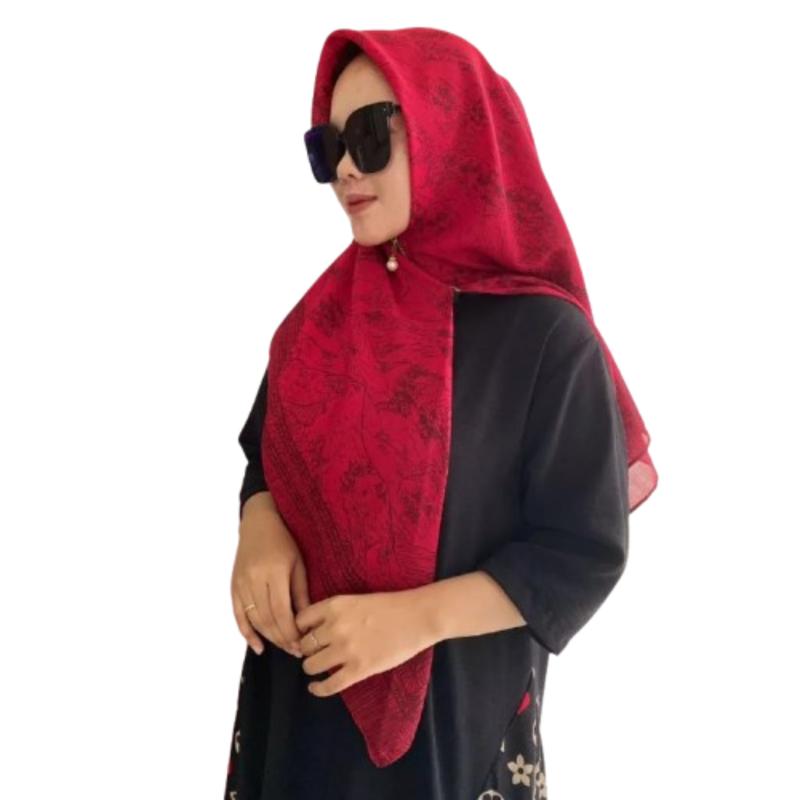 Jilbab Segiempat Voal Motif Instan Resleting Dagu Hijab Zipper Motif Segiempat Instan Lembut Nyaman Kerudung Printing Muslim Santai Harian 2
