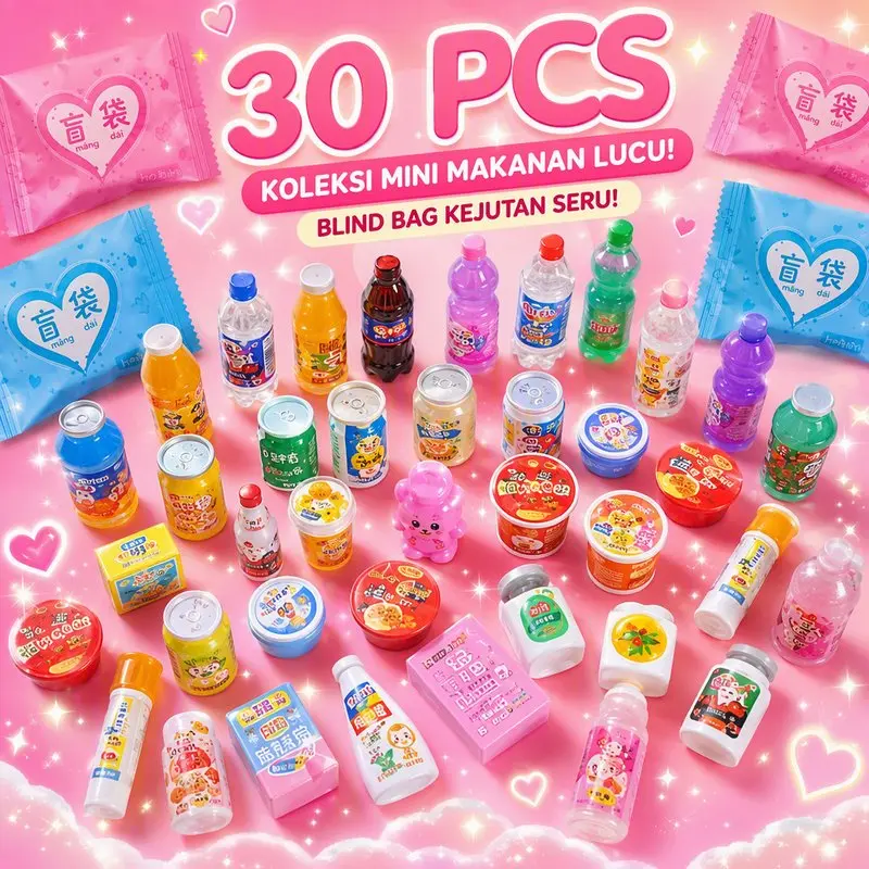Blind Bag Mystery Box Miniatur Makanan Resin Ramah Lingkungan Pajangan Hadiah Ulang Tahun Anak Random Mix 30pcs 15CM×20CM×10CM