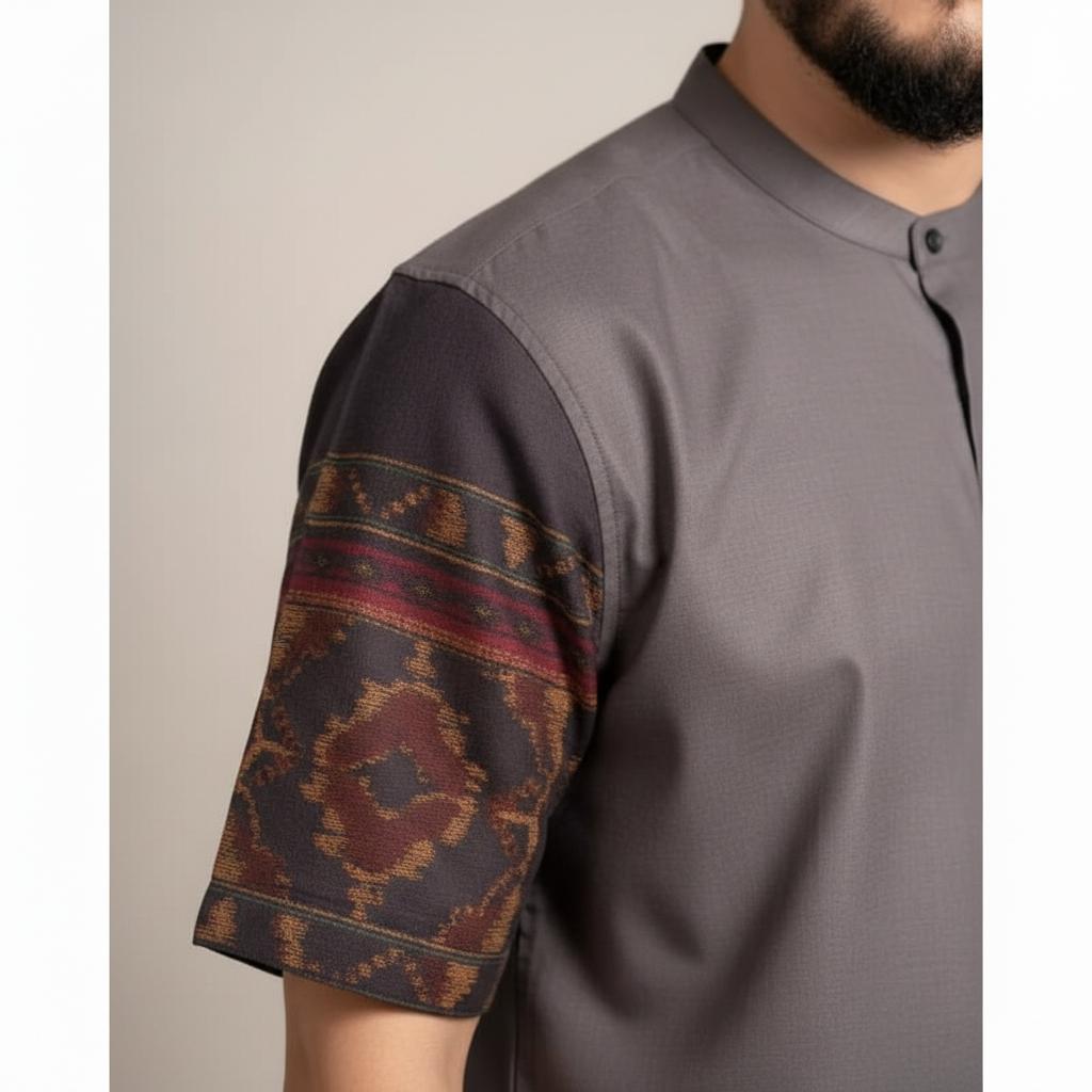 baju koko couple ayah dam anak laki laki bahan toyobo kombinasi batik warna MAHOGANY abu navi hitam