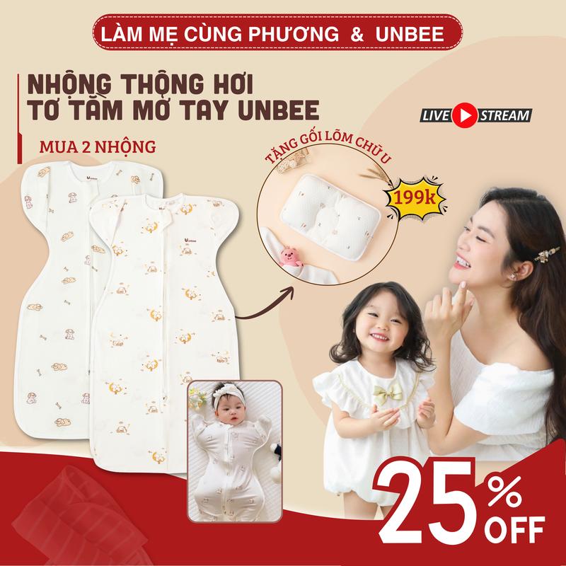Nhộng Chũn Mở Tay Thông Hơi Cho Bé Ngủ Ngon UNBEE, Vải Tơ Tằm Mềm Mại Thoáng Khí Cho Bé (0-12 tháng)