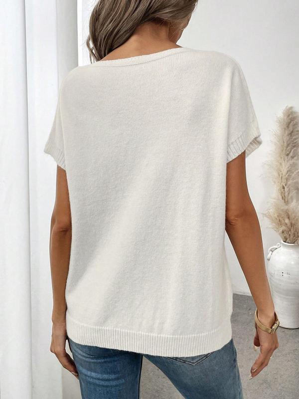 Women's Bow Pattern Crew Neck Sweater Pullover, Casual Short Sleeve Jumper for Summer, Fashion Women's Knitwear for Daily Wear 1