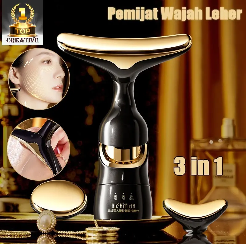 Neck Eye Face Massager Seterika Wajah Alat Pengencang Kulit Wajah dan Leher Alat Pijat Wajah Multifungsi  getar  mengencangkan Facial Hitam Kering Perawatan Aging Kotoran