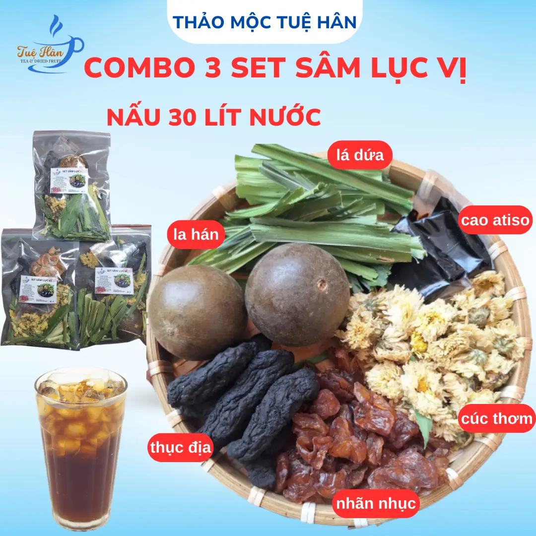 [COMBO 3 SET] Nguyên liệu nấu nước sâm lục vị, sâm bông cúc, sâm la hán, nguyên liệu nấu nước mát nấu 30 lít, nguyên liệu sạch, chọn lọc kỹ Tuệ Hân