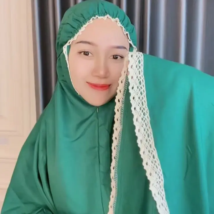 ￼Mukena Dewasa Katun Polos Renda Rajut Mewah /Mukena Renda Jumbo Atasan Bawahan Muslim Traveling Mukenah 4