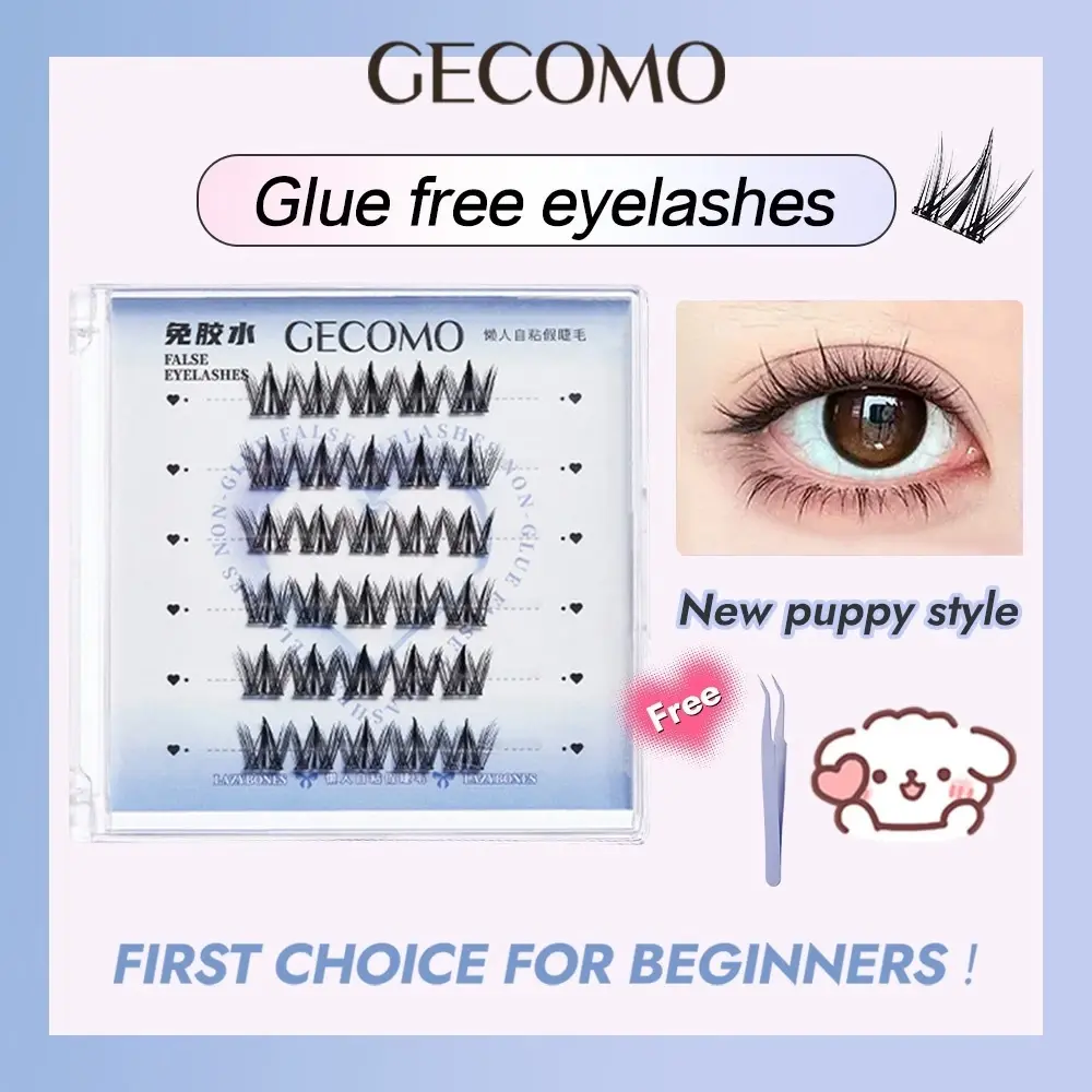 【Free tweezers】GECOMO Glue-free False Eyelashes, Self-adhesive Eyelash Grafting for Beginners, Natural Eyelash Extensions Thicken Curl Eyelashes