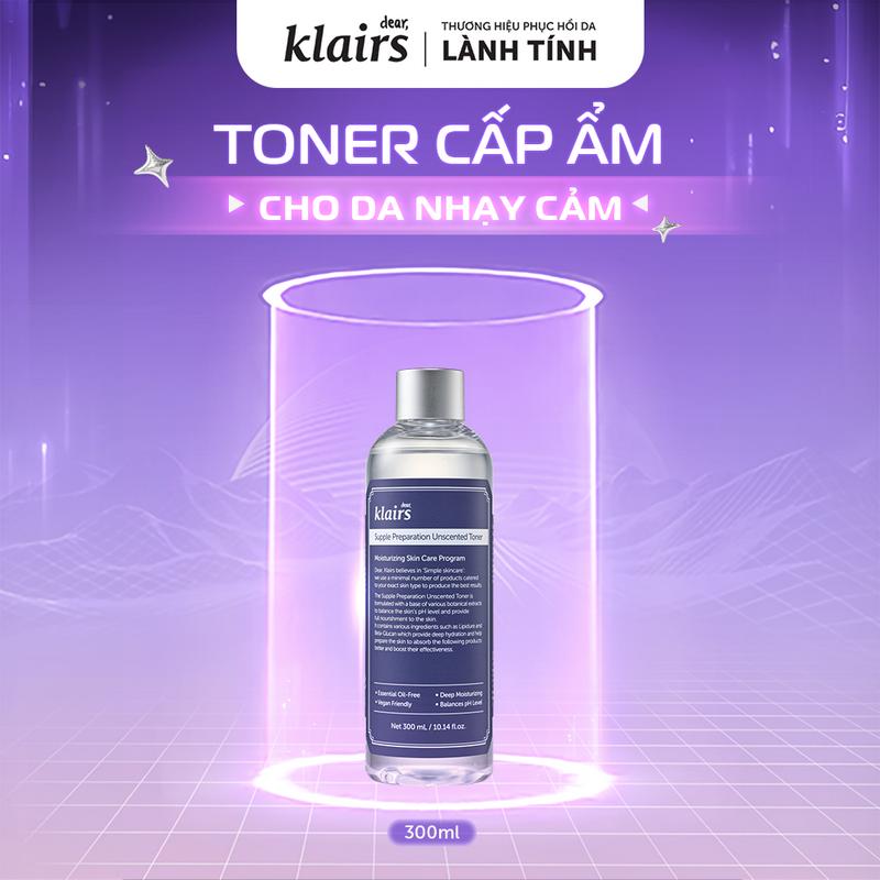   KOL  Nước hoa hồng cấp ẩm Dear Klairs Supple Preparation Unscented Toner 300ml 