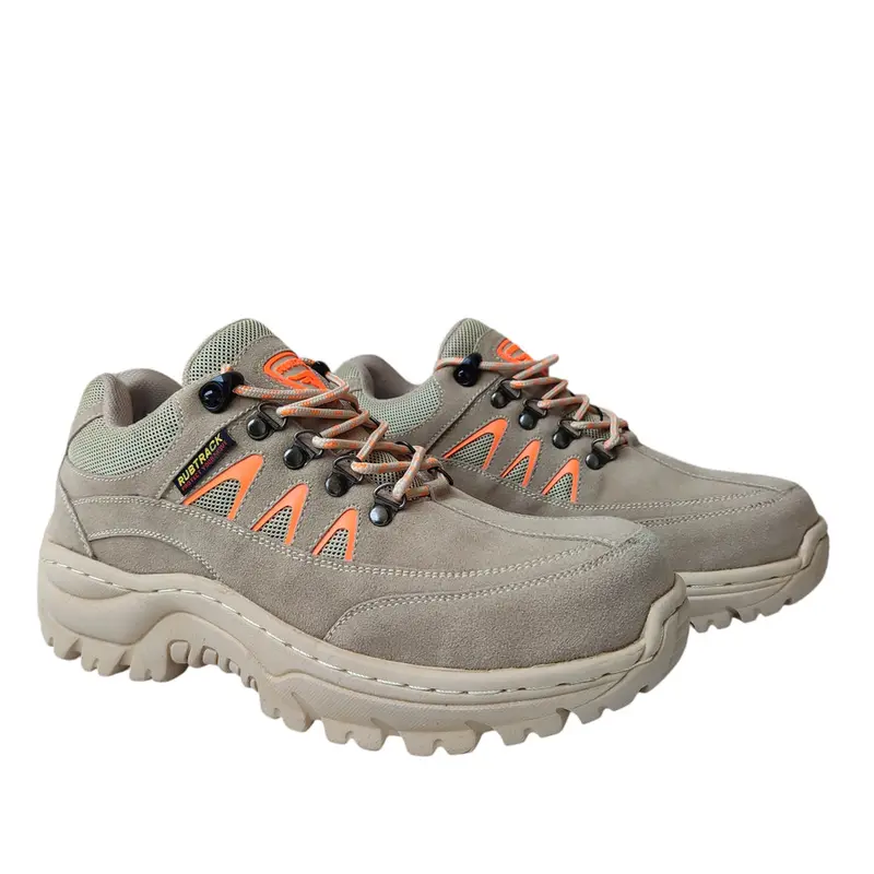 sepatu safety pria ujung besi double suede cream tan brown boots karet sepatu Kerja Shoes Hitam Black 0