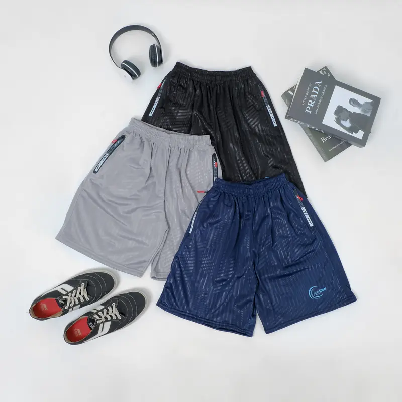 Paket 90 Ribuan 3 Pcs Celana Pria Running Gym Emboss Tebal Olahraga Sport Zipper Alfath Polyster Parasut 5