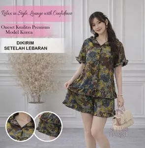 AC | [Pre-Order KIRIM SETELAH LEBARAN] One Set Anggara Setelan Katun Mini Atasan Lengan Pendek Dan Celana Pendek Wanita Casual Simple