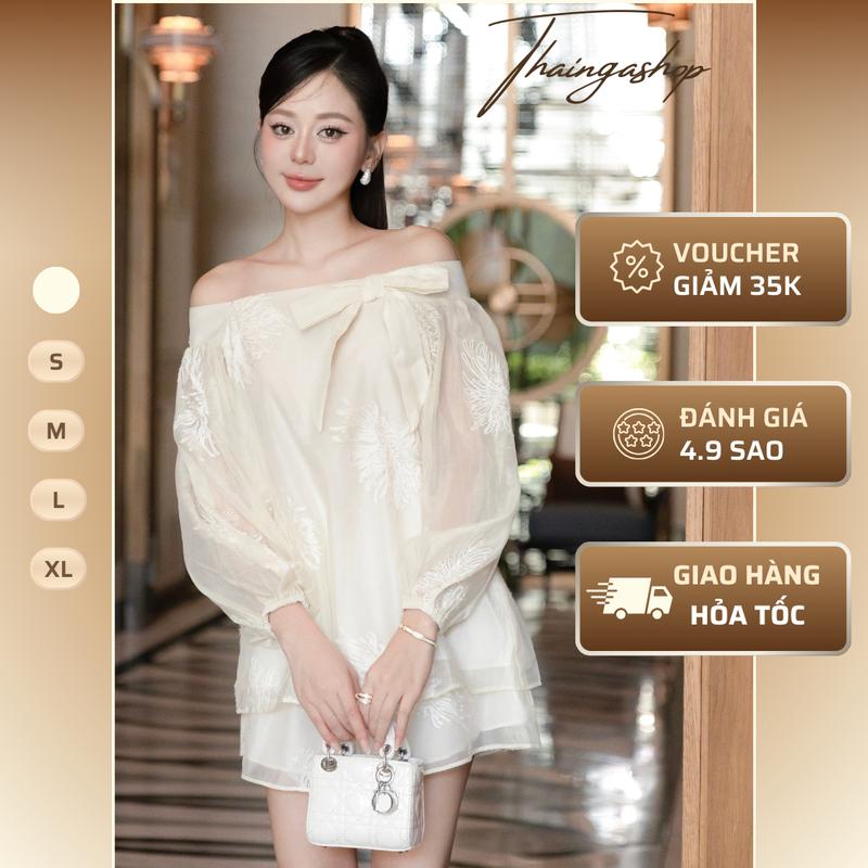 Set đồ nữ 2 món : áo trễ vai tơ san hô đính kèm quần short ngắn màu nude size S M L XL chất voan tơ thêu hoạ tiết sang trọng  phù hợp đi chơi , dạo phố , cafe Kem Đầm nữ Women Dress