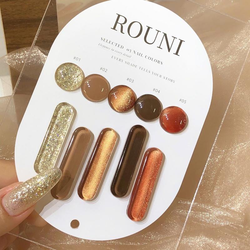  Set sơn Rou ni 5 màu tone nâu thu đông các màu mắt mèo màu đục màu thạch nâu chuyên dụng cho tiệm nail 