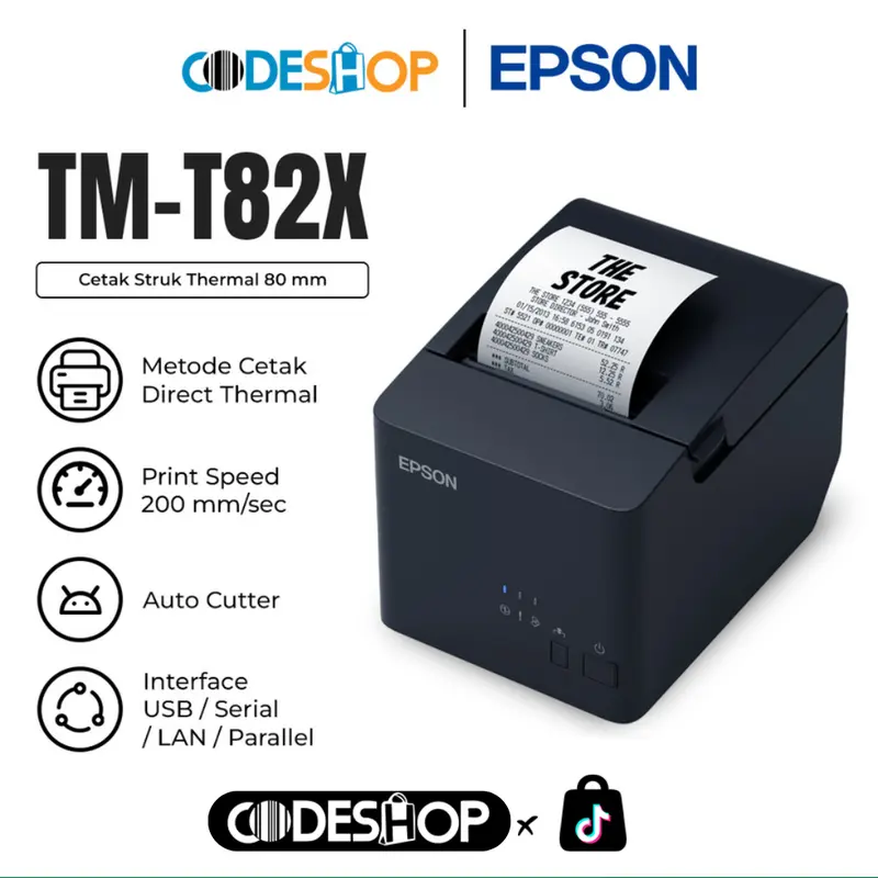 EPSON Printer Direct Thermal Epson TMT 82X Kertas 80 mm Auto Cutter USB LAN - USB 0