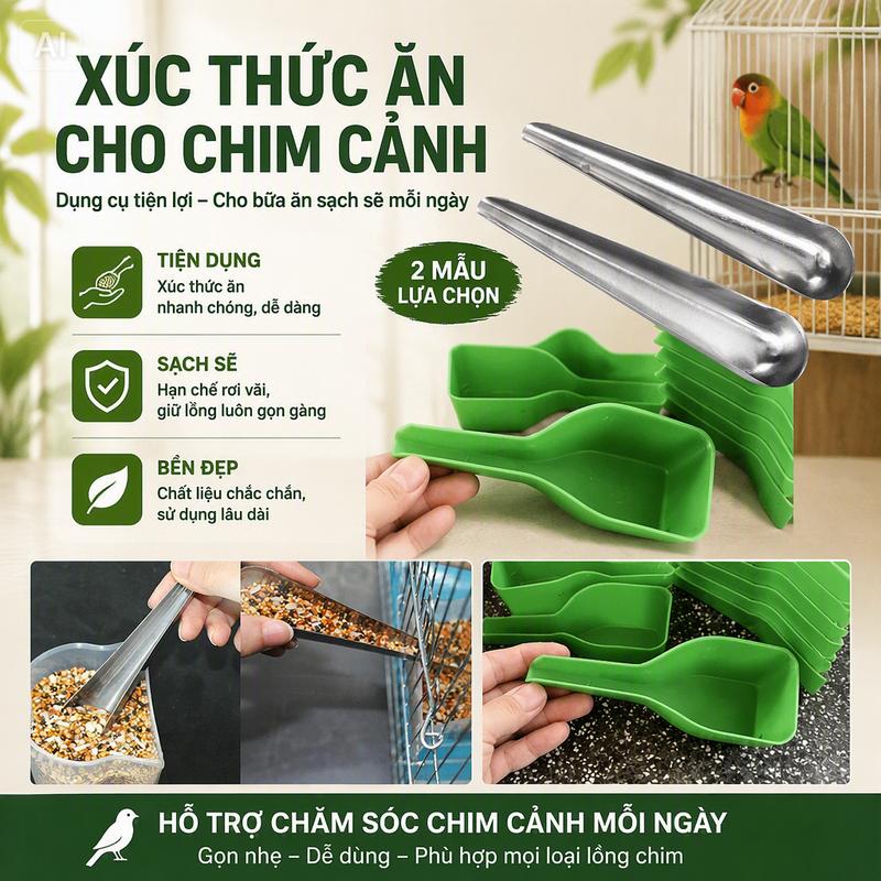 Thìa Xúc Cám Chim Cảnh – Xúc Thức Ăn Cho Chim – Dụng Cụ Xúc Cám Inox, Xúc Cám…