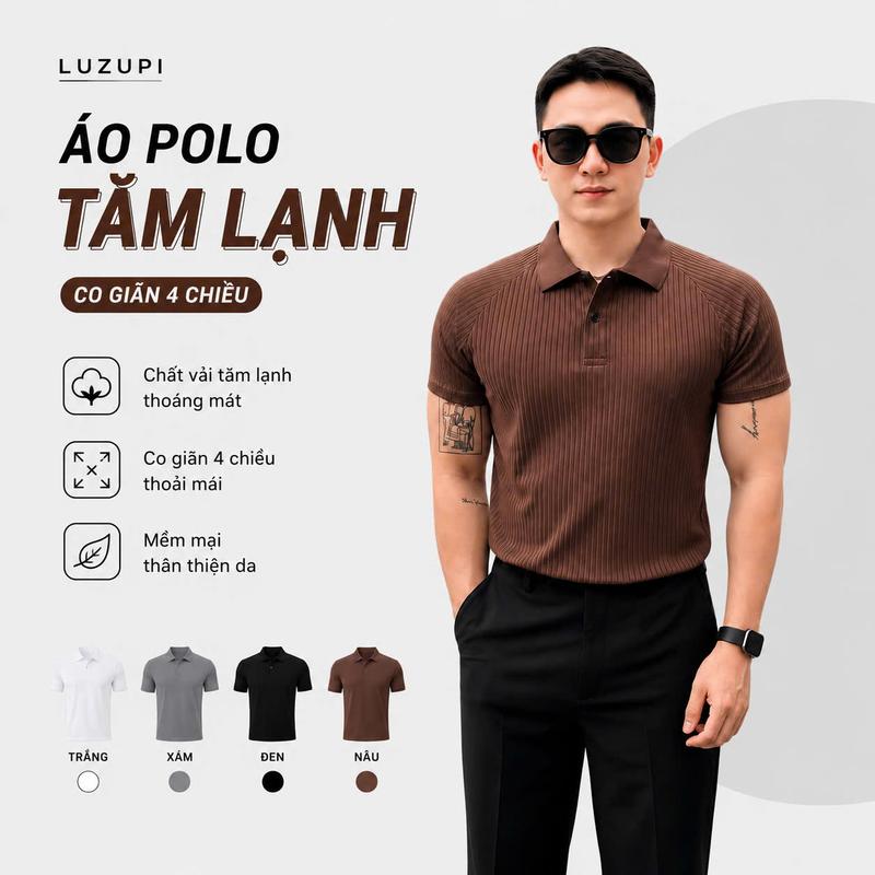 LuZuPi Áo Polo Nam Ôm Body Chất Liệu Vải Tăm Lạnh Co Giãn 4 Chiều Thoáng Mát Tôn Dáng Trẻ Trung Dễ Phối #thờitrangnam #áonam #polobody #áomát #áoformđẹp