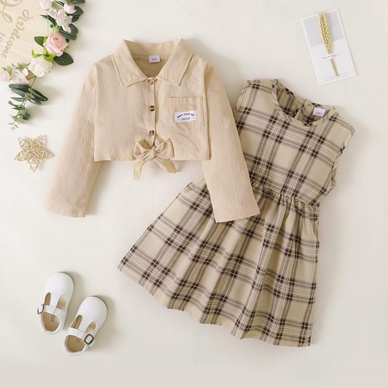 Product Introduction of Baby Brother And Sister Matching Outfits, Plaid Floral Sleeveless Dress And Small Jacket+Boys Plaid Shirt Top And Pants Set 2Pcs 56