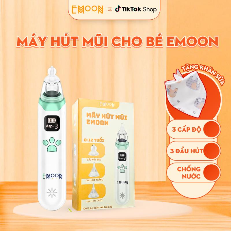 [Tặng Quà] Máy Hút Mũi Cho Bé EMOON Điện Tử, Phù Hợp Trẻ Sơ Sinh, Hút Nhẹ Nhàng Êm Ái Sạch Sẽ An Toàn Không Đau, Bảo Hành 12 Tháng,  dụng cụ cho bé