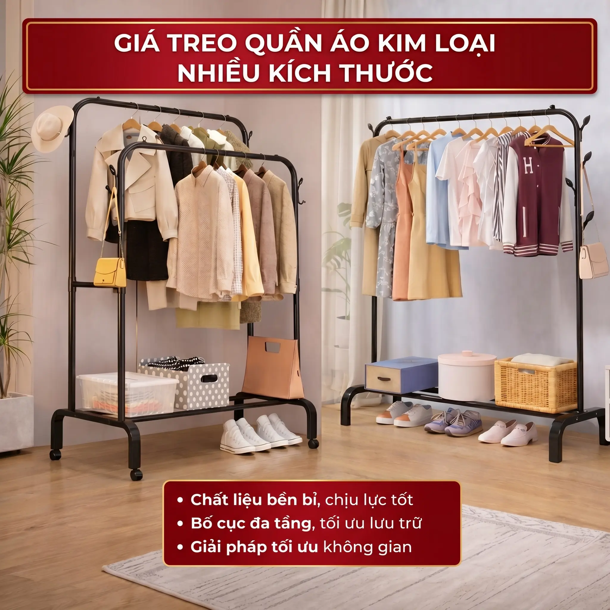 Giá Treo Quần Áo Kim Loại Có 2 và 1 Giàn Treo Kệ Treo Quần Áo 1 Tầng Để Đồ Sơn Tĩnh Điện Lắp Đặt Dễ Dàng Tiện Lợi Bền Bỉ